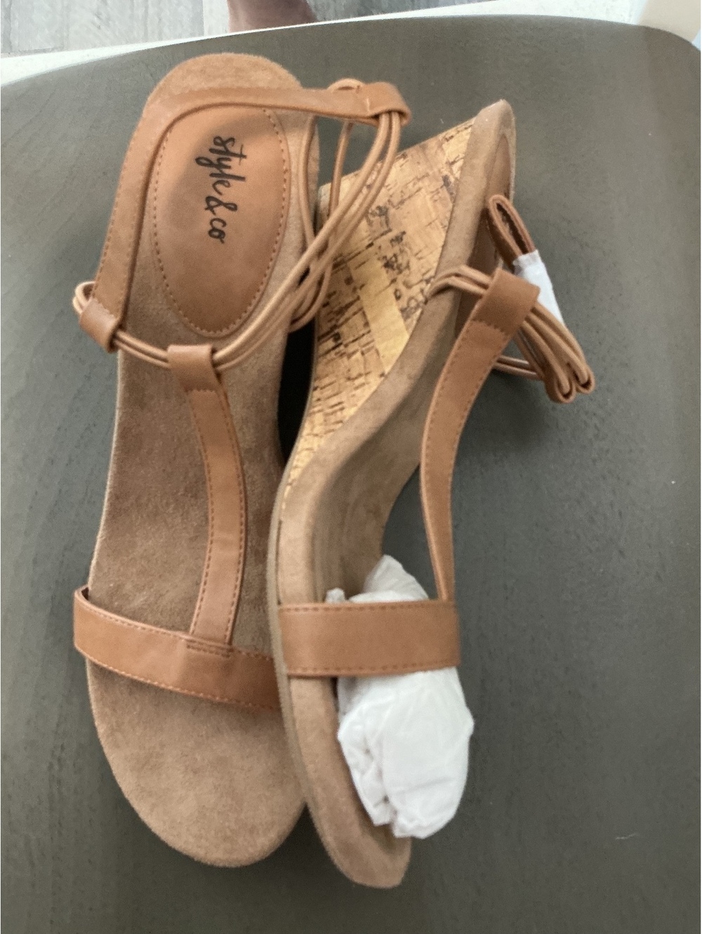 Womans Size 10.5 Style & Co. Mulan Brown T-Strap Wedge Sandal